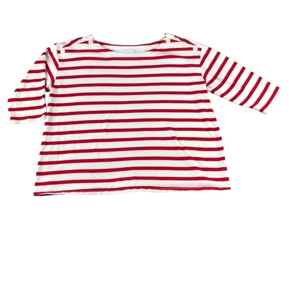 The Nines by Hatch Red White Stripe 3/4 Sleeve Top, XXL, Nautical, Scoop Neck - Picture 1 of 10